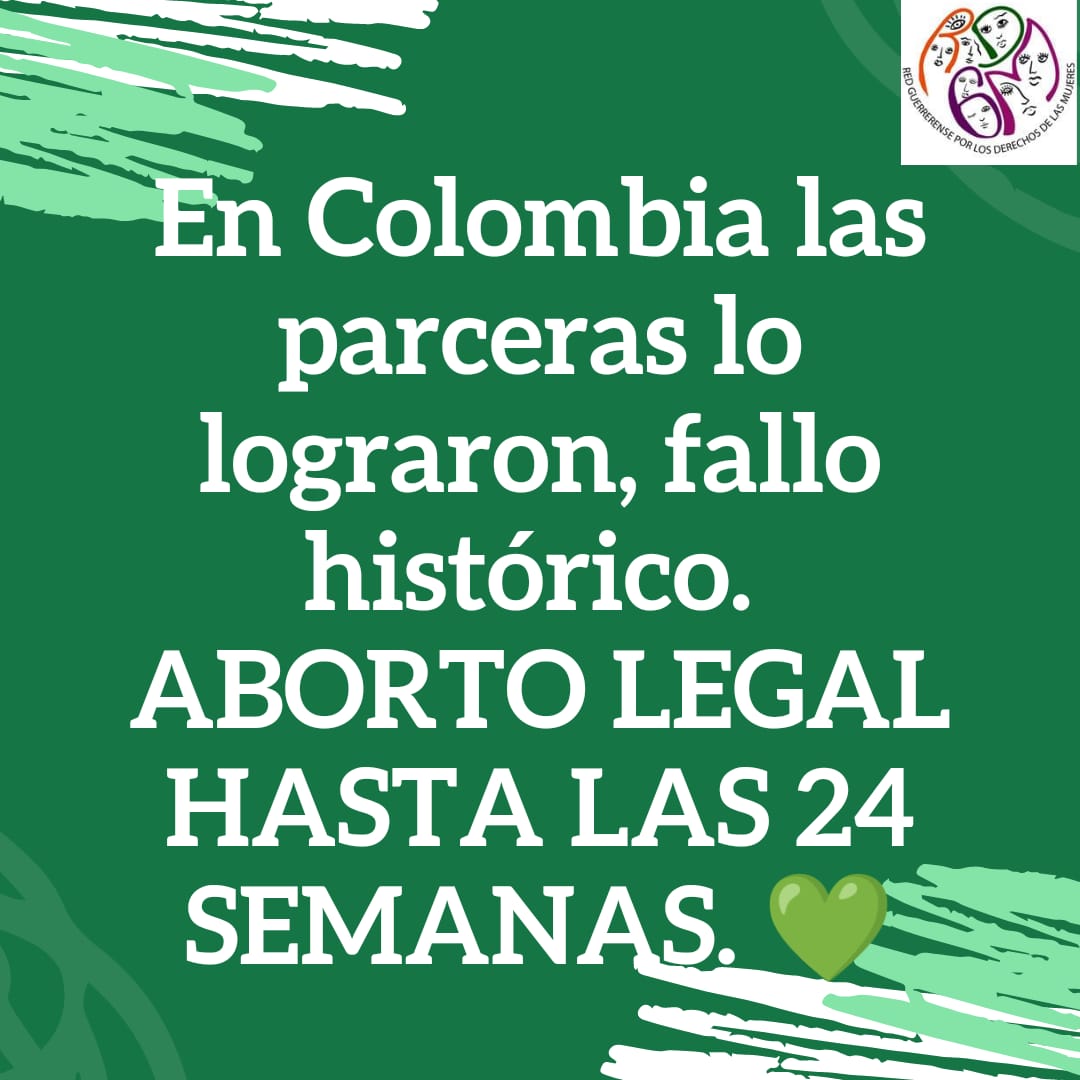 RedMujeresGro's tweet photo. Primer país en Latinoamérica en eliminar el delito de aborto hasta las 24 semanas.#HoyColombia #MañanaTodaAméricaLatina 
#SeráLey 💚💚💚💚💚 https://t.co/icUa22uhmN