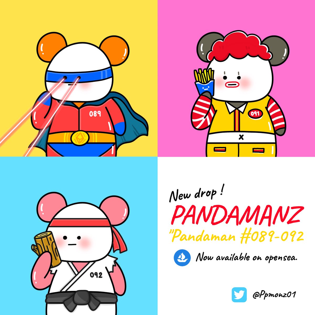 New drop🚨 'Pandaman 089-091-092' 🐼✨
Visit my collection> opensea.io/collection/pan…
.
#NFTs #NFTCommunity #nftcollector #NFTartist #NFTTHAILAND #NFTdrop #OpenSeaNFT #ETH #NFTcollection #pandaNFT #nftjapan #NFTthaiartist