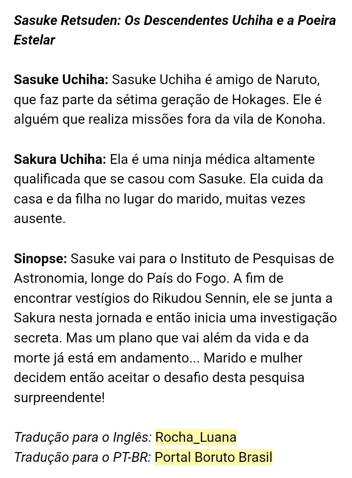 Naruto  Descrição de 'Sasuke Retsuden' é revelada