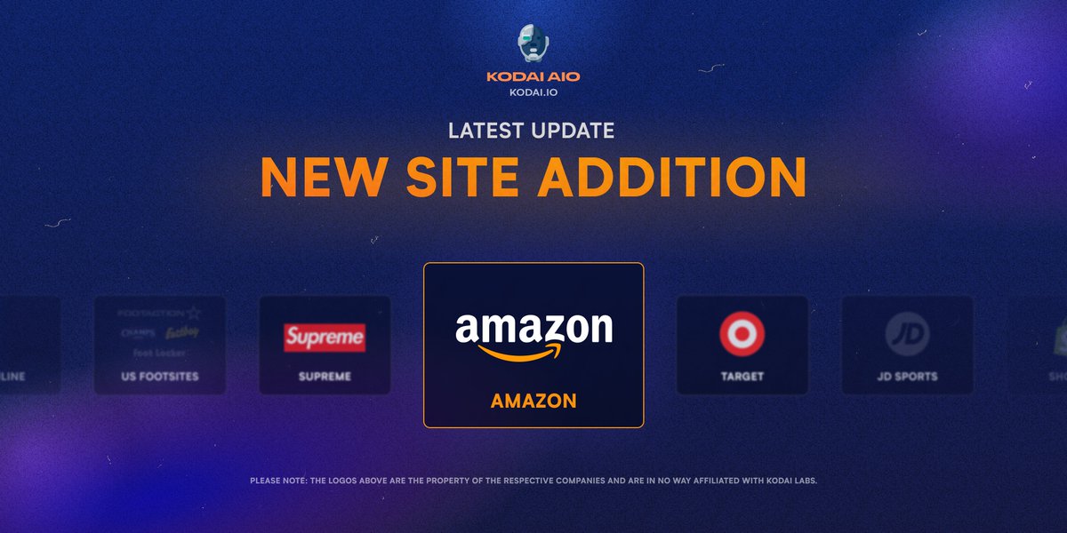 Kodai (@kodaiaio) on Twitter photo ๐ฅ NEW SITE ADDITION ๐ฅ 
Kodai now supports AMAZON, free for all users! Kodai supports several regions including: ๐จ๐ฆ, ๐ฏ๐ต, ๐ฌ๐ง & ๐บ๐ธ.
๐ฅณ Check out our entire sitelist and features at kodai.io.
We have another store releasing soon too, can you guess what it is? ๐ ๐ฅ NEW SITE ADDITION ๐ฅ 
Kodai now supports AMAZON, free for all users! Kodai supports several regions including: ๐จ๐ฆ, ๐ฏ๐ต, ๐ฌ๐ง & ๐บ๐ธ.
๐ฅณ Check out our entire sitelist and features at kodai.io.
We have another store releasing soon too, can you guess what it is? ๐