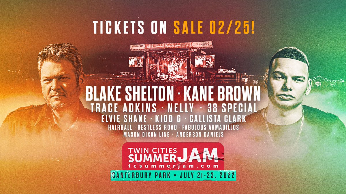 Blake Shelton, Kane Brown, and Hairball Headline Twin Cities Summer Jam in July - mailchi.mp/shakopee/join-…