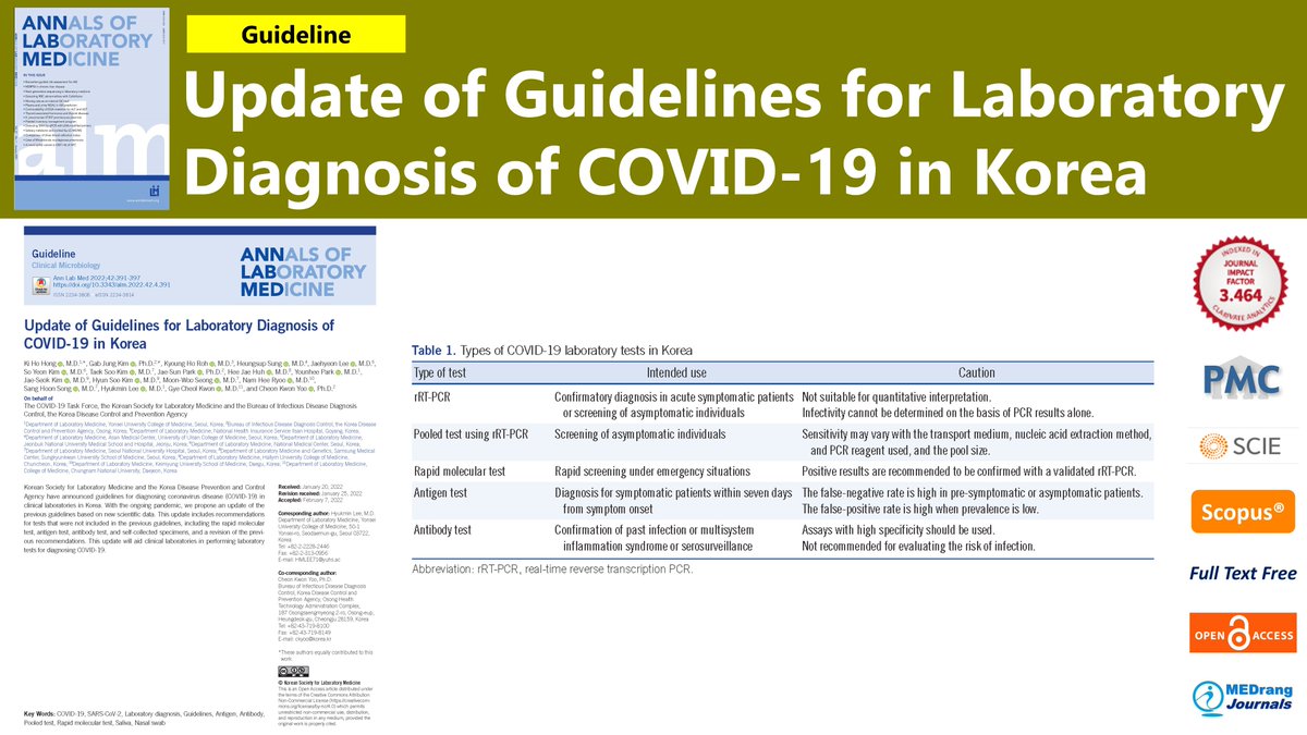 AnnLabMed's tweet photo. Update of Guidelines for Laboratory Diagnosis of COVID-19 in Korea
https://t.co/4hxkGEalWj
#AnnLabMed 2022;42(4) Hyukmin Lee, Cheon Kwon Yoo, et al.
#Laboratory_Medicine #Guidelines_for_laboratory_Diagnosis_of_Covid19 #Korea https://t.co/gEU8Nt3RrR
