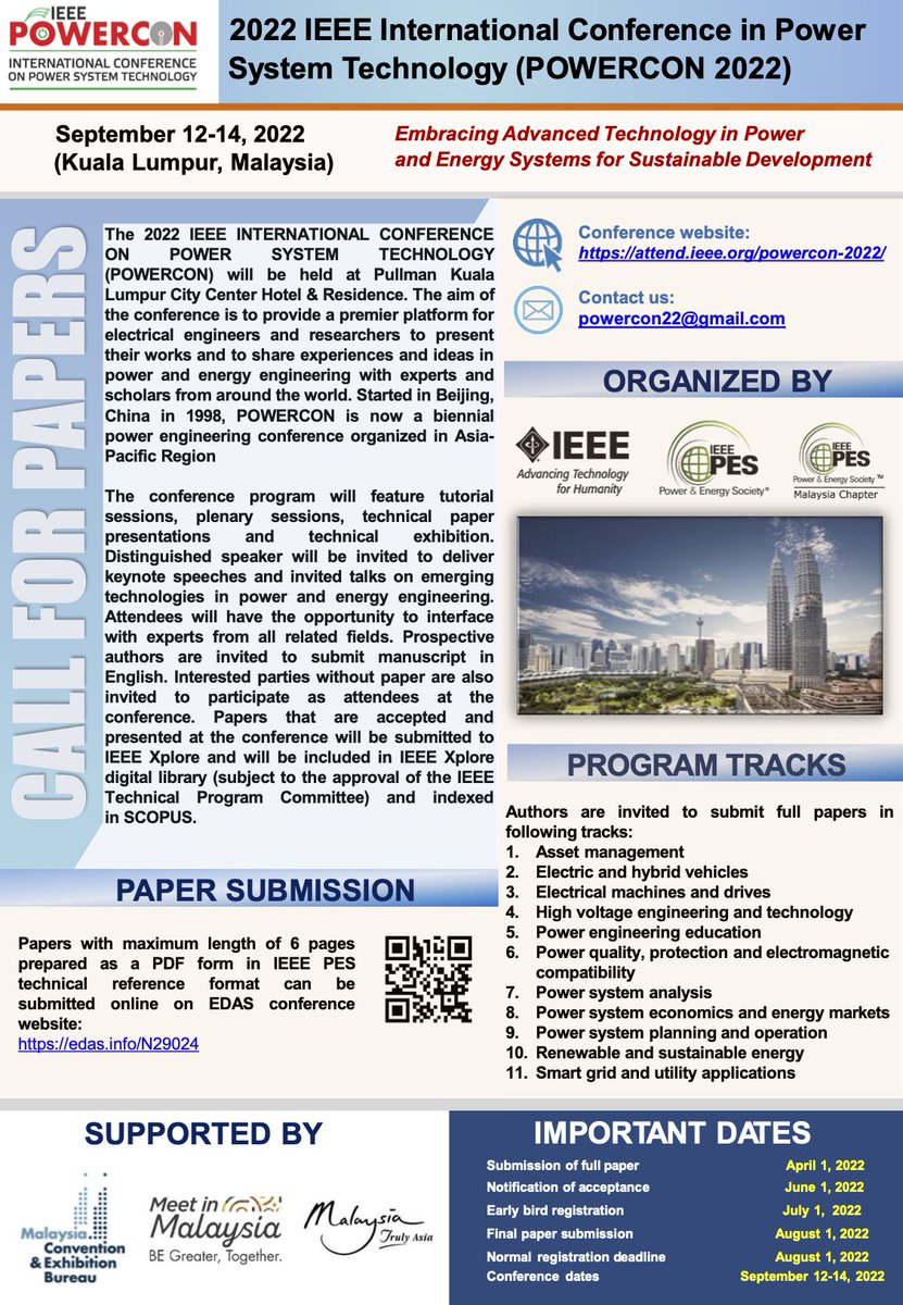 📣  Now open!  #Powercon Call For Papers, due 1 April 2022.

Learn more▶️ attend.ieee.org/powercon-2022/
...

#ieeepes #pes #electricalengineering #powerengineering