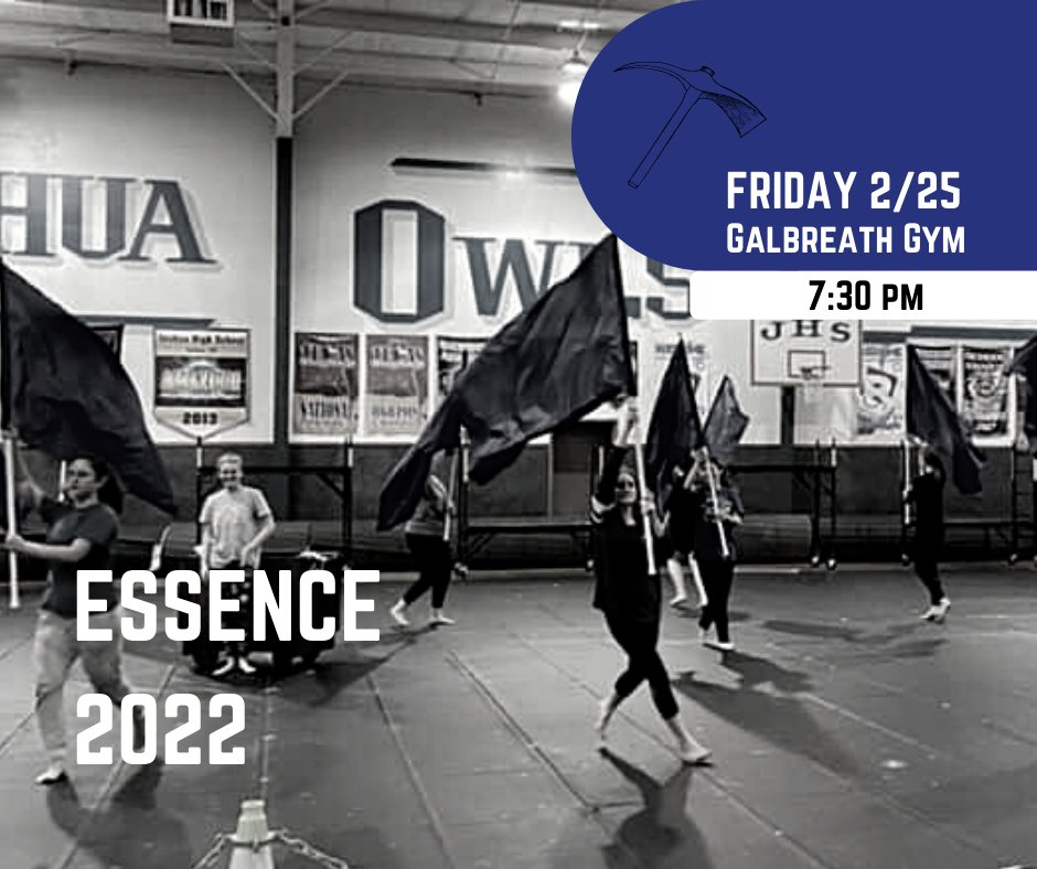 ⛏Don't miss the premeire of the 2022 Essence Winterguard show!
⚒Parent Performance
➡Friday February 25
🕢7:30
📍Galbreath Gym 
Also featuring Spirit Winds!  
#essence #winterguard #liftthespirit #soj22 #spiritofjoshua