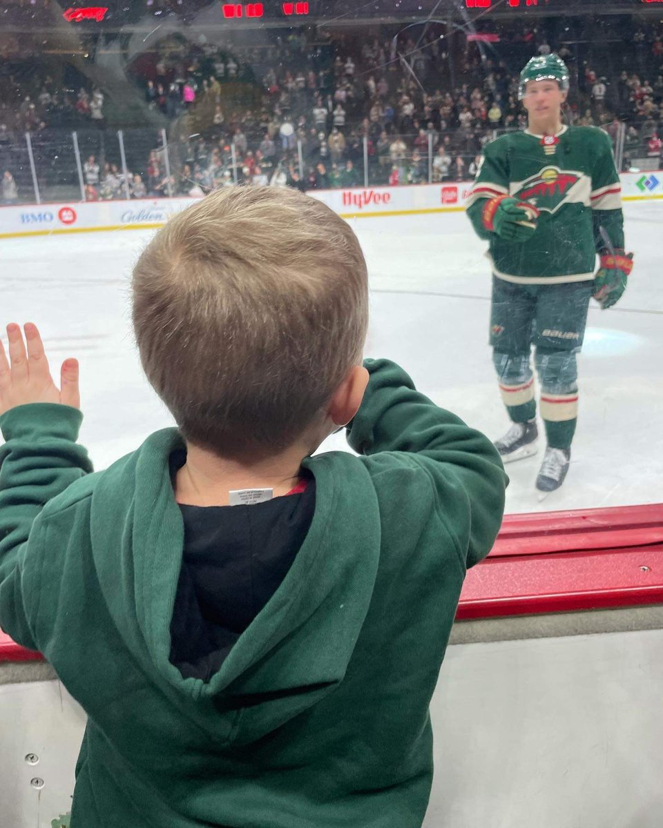 mnwild's tweet photo. One week ago:

Matt Boldy scores a hat trick on Valentine’s Day. What’s the first thing he does after post game cellys? Creates a lasting memory for a young fan. #mnwild https://t.co/M2vlJ8QjuN