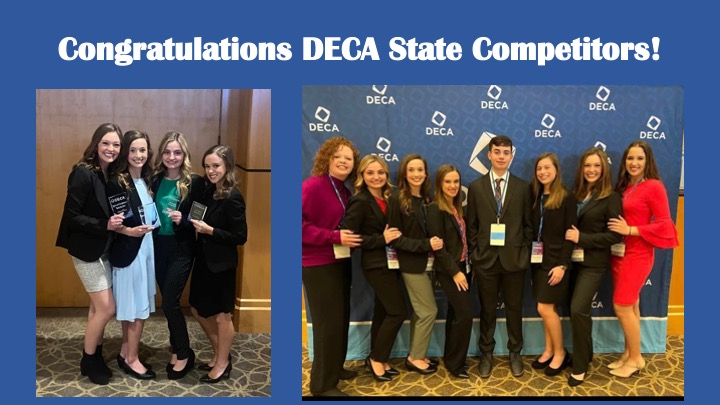 Congrats DECA State competitors! These winners qualified to participate at National Competition in Atlanta-May Beth Youngblood, Holly Hill, Anna Katharine Johnson and Mary Beck Thornton.