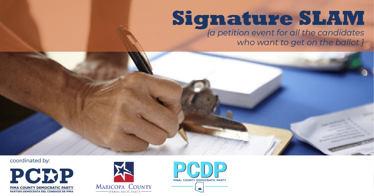 MaricopaDems's tweet photo. Join us to gather signatures for all local and statewide candidates this Saturday, 2/26, at 10:00 a.m.! 👇👇👇

RSVP: https://t.co/Zipp8w0OHg https://t.co/wgftZCvzNL
