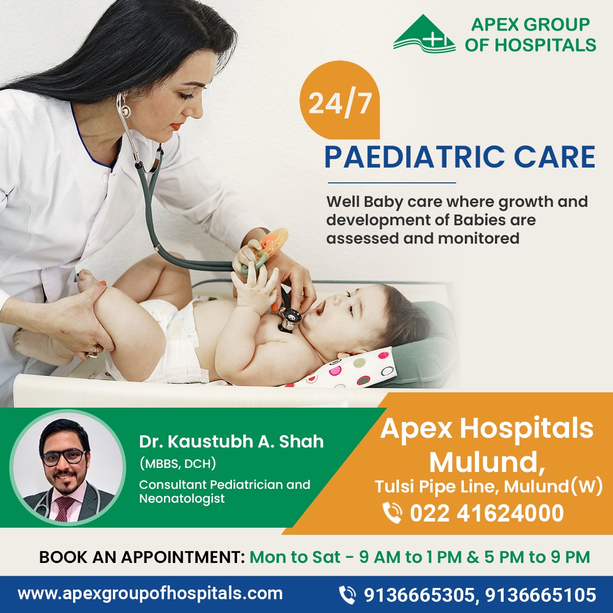 Consult our Top Pediatrician and Neonatologist at Apex Group of Hospitals.

Dr. Kaustubh A. Shah ( MBBS, DCH )
Consultant Pediatrician and Neonatologist

Book an Appointment🗓️  at apexgroupofhospitals.com

Consult Us📞 : 9136665305,9136665105

#Pediatrician #Neonatologist #Child
