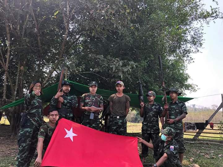 PDF Comrades from a PDF battalion under the People's Defense Army Southern Command launched a protest in rejection of Military dictatorship on 222222 anti-military day.

#222222MyanmarStrikes
#2022Feb22Coup
#WhatsHappeningInMyanmar