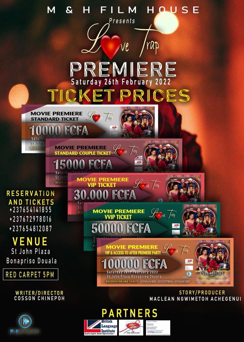 joanngomba's tweet photo. The star studded #LoveTrap movie premieres this week at the beautiful St Johns Plaza, Bonapriso - Douala, Cameroon on February 26.
Please go get your tickets and outfits ready!
#dcodedtv #lovetrap https://t.co/EMOoN0r6y1