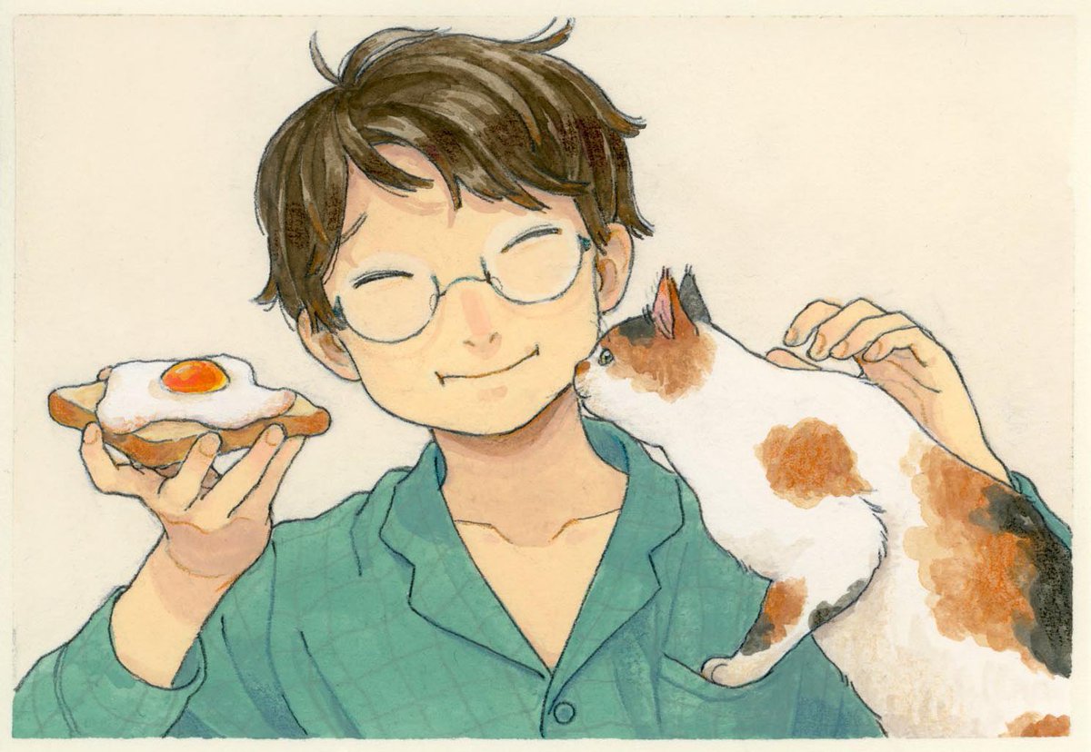 「#猫の日 #ねこの日 #眼鏡男子 まだあった 」|わたなべ萌@ﾃﾞｻﾞﾌｪｽ両日 A-217のイラスト