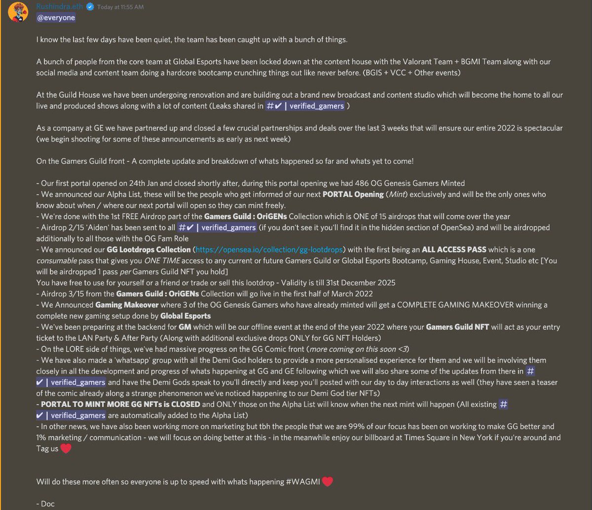 GamersGuildXYZ's tweet photo. Massive Announcement / Update from @GamersGuildXYZ 

Discord : https://t.co/ZDAtpez5lg

To celebrate 🎉 We’re giving away 100 Alpha List Spots on this tweet in 24 hours to people that interact with this tweet &amp; retweet with proof!

1 lucky person will also get some eth 🤗 https://t.co/v6JCFsi2SW