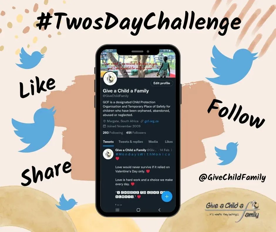 GiveChildFamily's tweet photo. #TwosDayChallenge ✌️
22.2.22 😱
We would like to challenge you to 🅻🅸🅺🅴, 🅵🅾🅻🅻🅾🆆 🅰🅽🅳 🆂🅷🅰🆁🅴 TWO of our posts today on any of our platforms to grow our followers, get our message out there, and to showcase the work we do, and you can help us achieve that goal! 🏆
❤️ https://t.co/zk5g3vKL1S