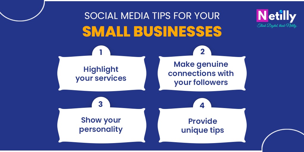 NetillyDM's tweet photo. If you're wondering how to use #socialmedia for #smallbusinesses, look no further than these 4 essential #tips to get started.

What #contentstrategy do you follow on social media for your #business?
 Share your answer in the comments section.

#Netilly #socialmediamanager https://t.co/CcRijSkGGt