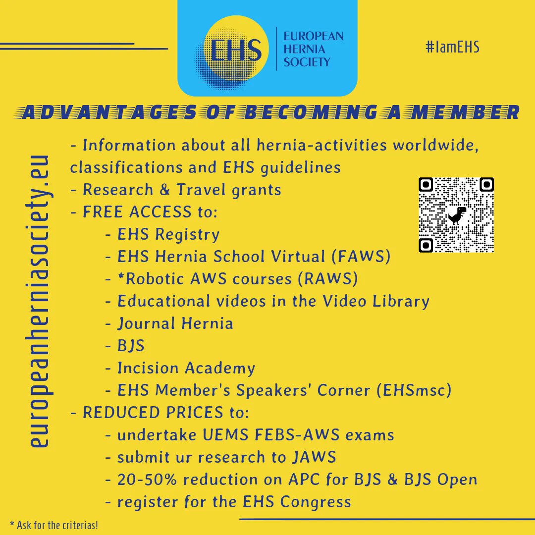 Become a member of the EHS! Join a family of #HerniaFriends to promote best practice in #HerniaSurgery and proudly say #IamEHS 

➡️ eurohernias.contactin.bio