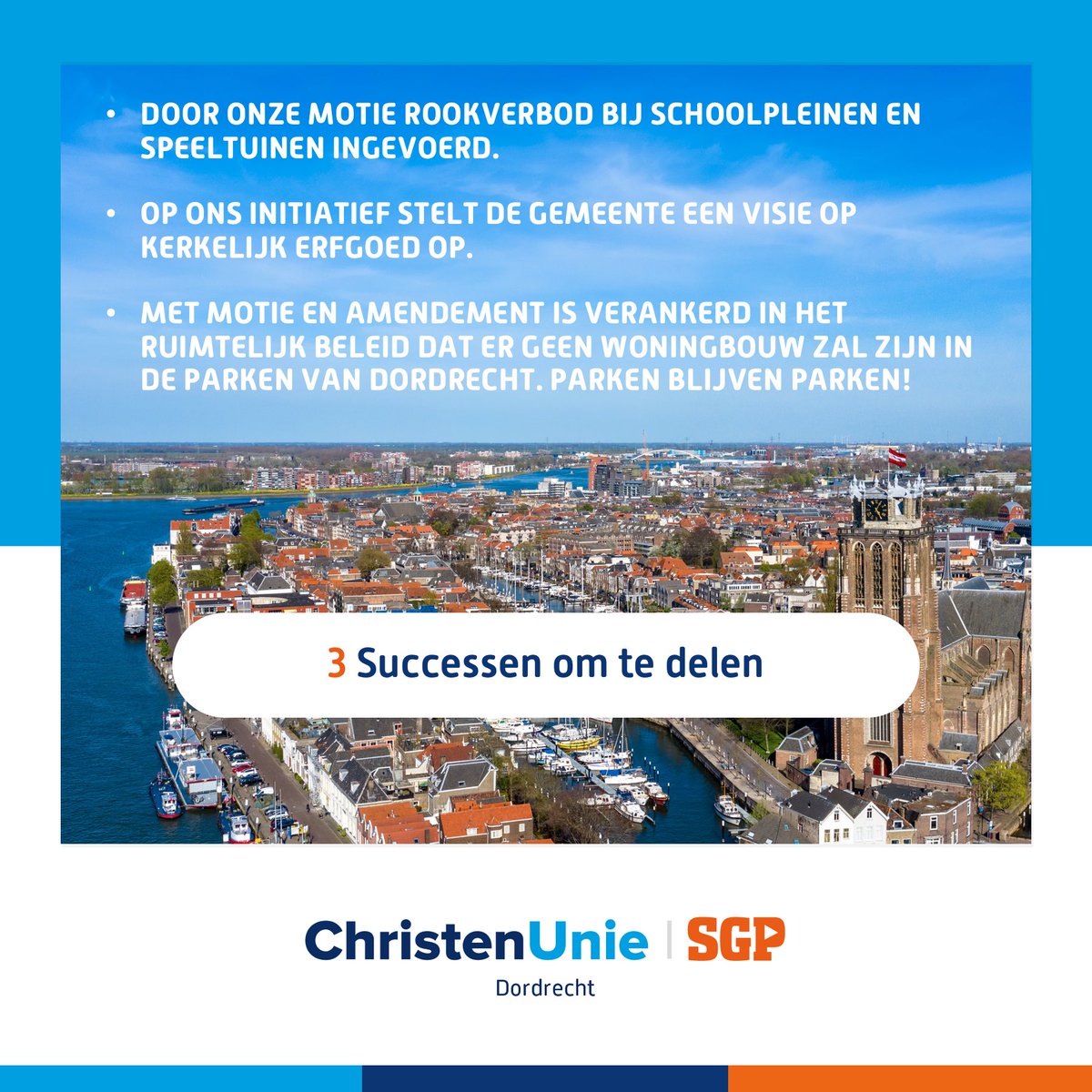 CUSGPDordrecht's tweet photo. Er is de afgelopen 4 jaar ontzettend veel werk verzet, maar er zijn daardoor ook veel mooie successen behaald door onze fractie. De komende tijd delen we een aantal van die mooie resultaten met je. Vandaag de volgende drie: 👇
#gr2022 #dordrecht #successen #christenunie #sgp https://t.co/0Fvz5DyM5Q
