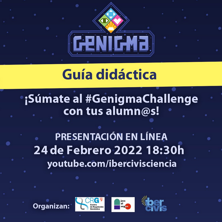 Centre for Genomic Regulation (CRG) (@crgenomica) on Twitter photo 📢Atenció docents!!
El proper 24 de febrer teniu una cita amb <a href="/Genigma3D/">Genigma</a>!
No us perdeu la presentació de la guia didàctica que faran <a href="/elibroglio/">elibroglio</a> i <a href="/oriolripoll/">oriol ripoll</a> des del canal de youtube d'<a href="/Ibercivis/">Fundación Ibercivis</a> <a href="/CCiudadanaEs/">Observatorio de la ciencia ciudadana en España</a> amb <a href="/MaitePelacho/">Maite Pelacho</a>
#GenigmaChallenge 📢Atenció docents!!
El proper 24 de febrer teniu una cita amb <a href="/Genigma3D/">Genigma</a>!
No us perdeu la presentació de la guia didàctica que faran <a href="/elibroglio/">elibroglio</a> i <a href="/oriolripoll/">oriol ripoll</a> des del canal de youtube d'<a href="/Ibercivis/">Fundación Ibercivis</a> <a href="/CCiudadanaEs/">Observatorio de la ciencia ciudadana en España</a> amb <a href="/MaitePelacho/">Maite Pelacho</a>
#GenigmaChallenge