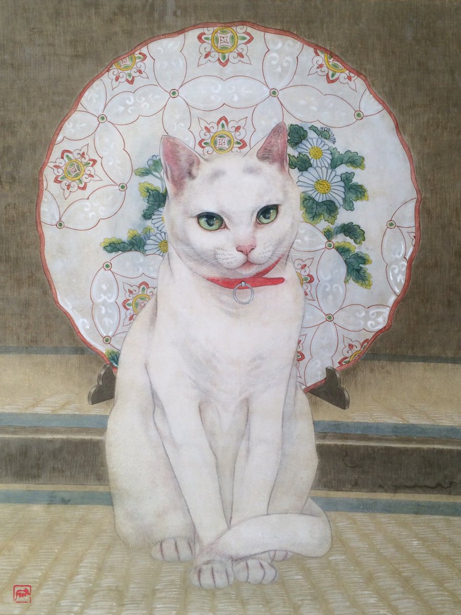 「#猫の日 #日本画 
猫飼いたいけど猫アレルギーなので猫カフェとか親戚の猫を頑張」|桃山朋々（ﾓﾓﾔﾏﾓﾓ）のイラスト
