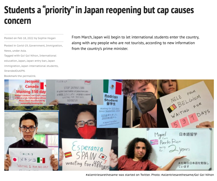 eduFairChina's tweet photo. Japan will re-open to international students from March 1. Up to 5,000 foreign visitors will be allowed to enter the country per day. However, students remain concerned about disruptions as pre-pandemic entries were roughly 150,000 persons per day.
https://t.co/atZ1OFTwhA https://t.co/mL10Npb2T3