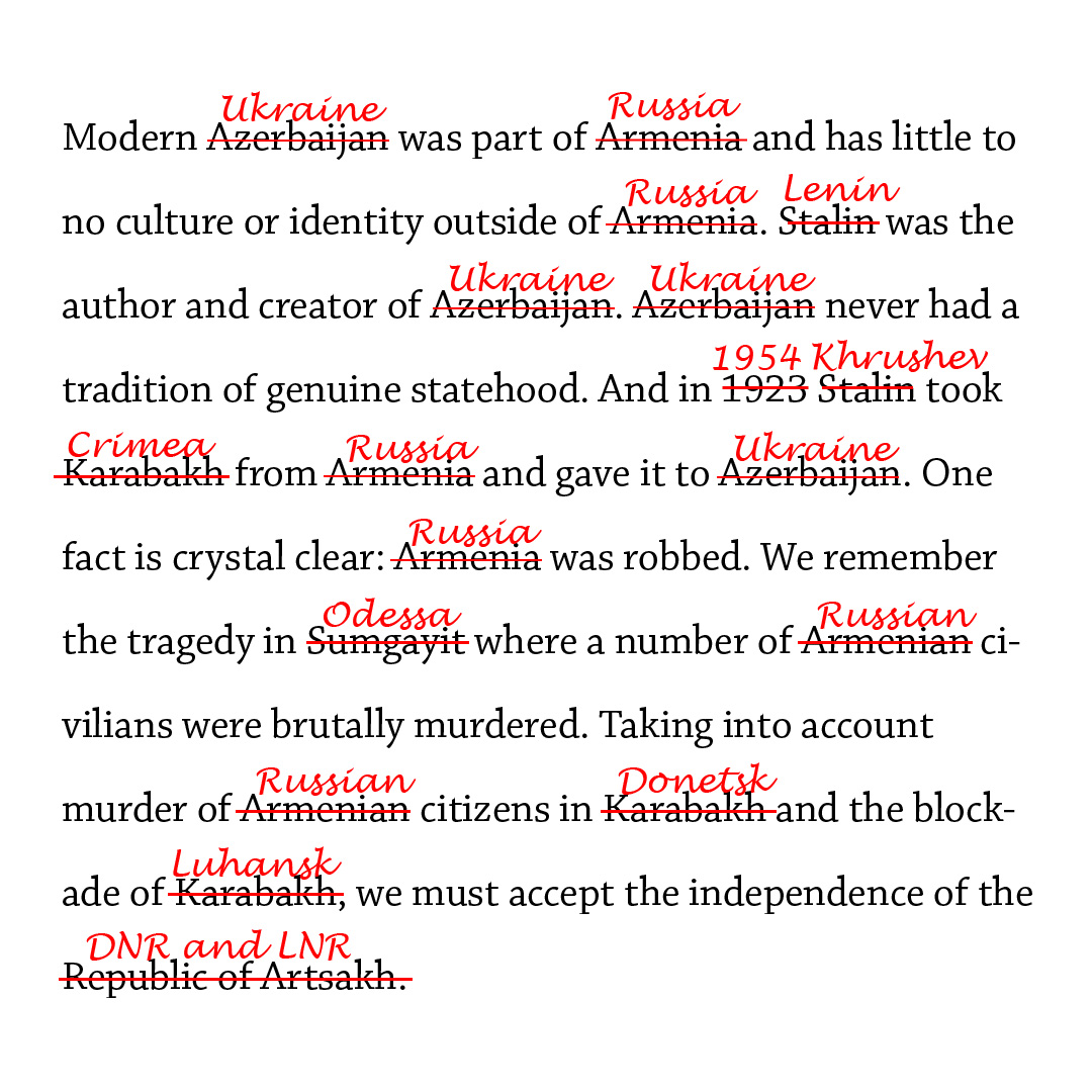 karabakhmemes's tweet photo. Well, Russians did after all steal from #Armenians the playbook of claims for foreign territories. And if you fail to notice what #Putin said about #Ukraine is the same as what Armenia said for 30+ years about #Karabakh, then you are just a hypocrite. Or a washed-up comic from LA https://t.co/AfcnMUC4L7