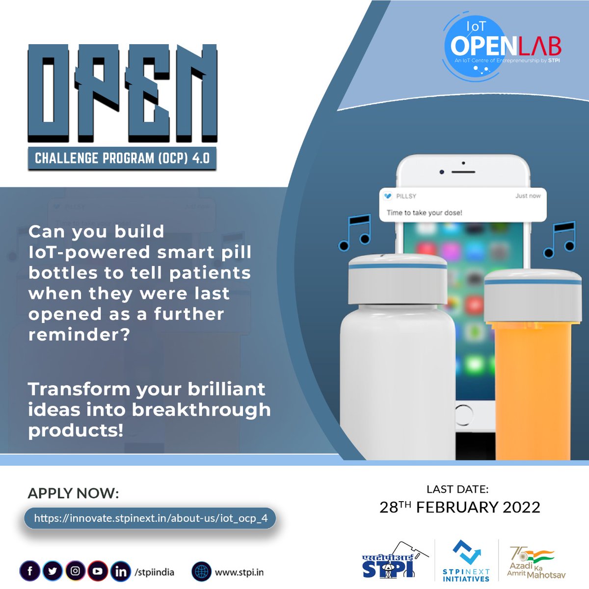stpiindia's tweet image. Can you build #IoT-powered smart pill bottles to tell patients when they were last opened as a further reminder? Join #OCP4.0 of #STPIIoTOpenLab to transform your unique ideas into smart #healthcare products! Apply now: innovate.stpinext.in/about-us/iot_o… #STPICoEs #STPIINDIA @AjaySawhney15