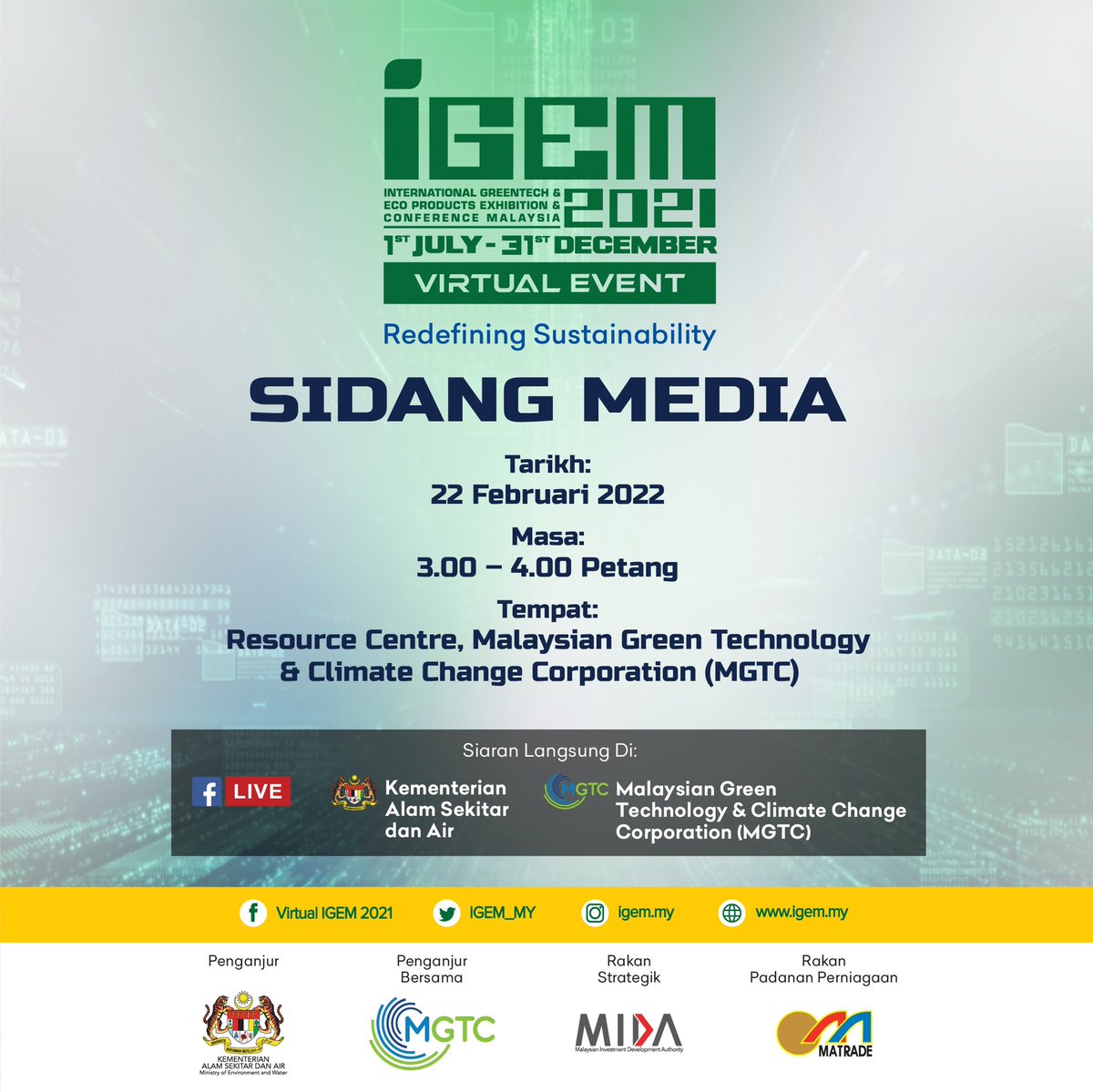 TMReserve's tweet photo. Welcome to the Press conference on the results for IGEM 2021 and announcement of dates for IGEM 2022
Date: Tuesday 22 Feb 2022
Time: 3.00 – 4.00 PM
https://t.co/cWD3wJWN3a
https://t.co/nQqwpjEQj0
#IGEM2020
#IGEM2021
#KASA
#MGTC https://t.co/nefqOYoyra