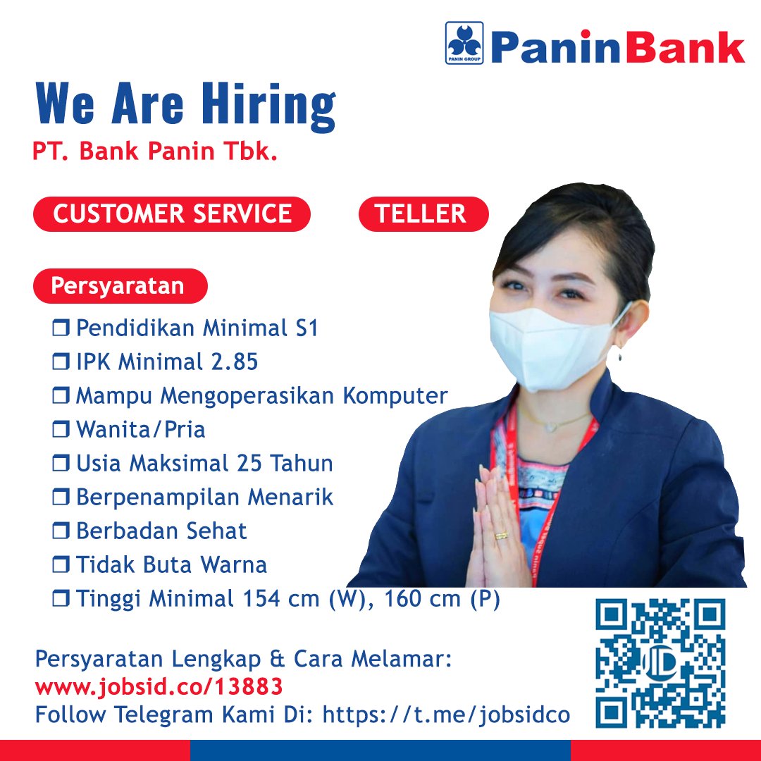 twitlowongan's tweet image. #Lowongan TELLER &amp;amp; CUSTOMER SERVICE (CS) Panin Bank Update 22 Februari 2022 (Fresh Graduate/Berpengalaman | Semua Jurusan). Syarat, Lokasi &amp;amp; Cara Melamar Baca Di: jobsid.co