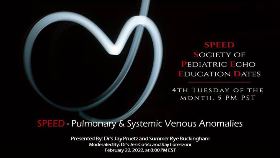 SOPedsEcho's tweet photo. Don’t forget tomorrow night’s SPEED Webinar on Pulmonary and Systemic Venous Anomalies!
🗣 Drs. @JayJpruetz & Summer Rye-Buckingham
Moderated By: @DrJenniferCo_Vu & @DrBabyHearts
📆 February 22, 2022
⏰ 8pm EST/7pm CST/5pm PST
Register now!
https://t.co/tr8f9bNKuu https://t.co/RwK3XdvVRG