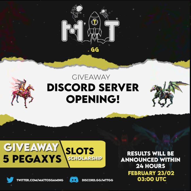 MTTGamingGuild's tweet photo. Just do this simple steps:

- Follow @mattosgaming on twitter
- Retweet &amp; Like this twet
- Mention/Tag at least 2 friends
- Join Discord - https://t.co/2JJUbusypv and enter on the giveaway tab to participate.

#NFT #NFTCommmunity  #ScholarAlerts #NFTs #BNB #NFTdrop https://t.co/b6ix65YhjY