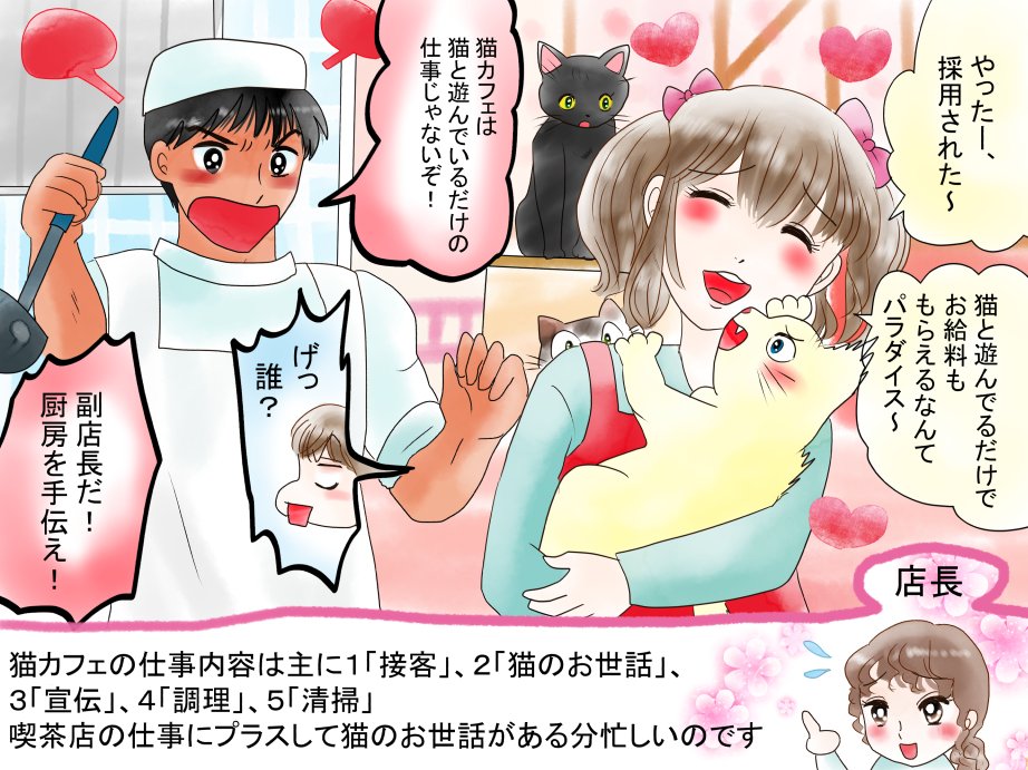 ついでに福娘様のお仕事で描かせていただいた猫カフェ漫画と恋まほ漫画内で猫カフェにふれたページを載せますね☀ 