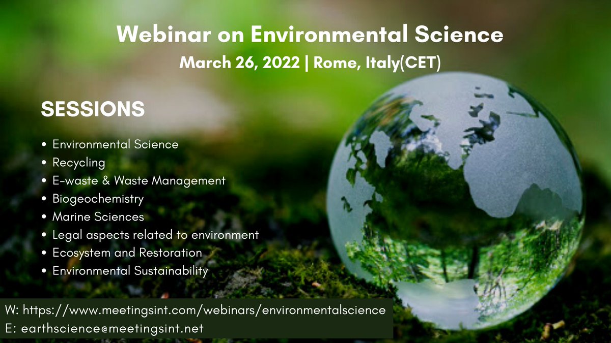congress_earth's tweet photo. Submit abstracts to join as a speaker at #WebinaronEnvironmentalScience scheduled for March 26, 2022
URL: https://t.co/WbLe9MfbXk
E: earthscience@meetingsint.net
#meetingsint #ecology #recycling #onlineevents #marinesciences https://t.co/jOt6DVFfOy