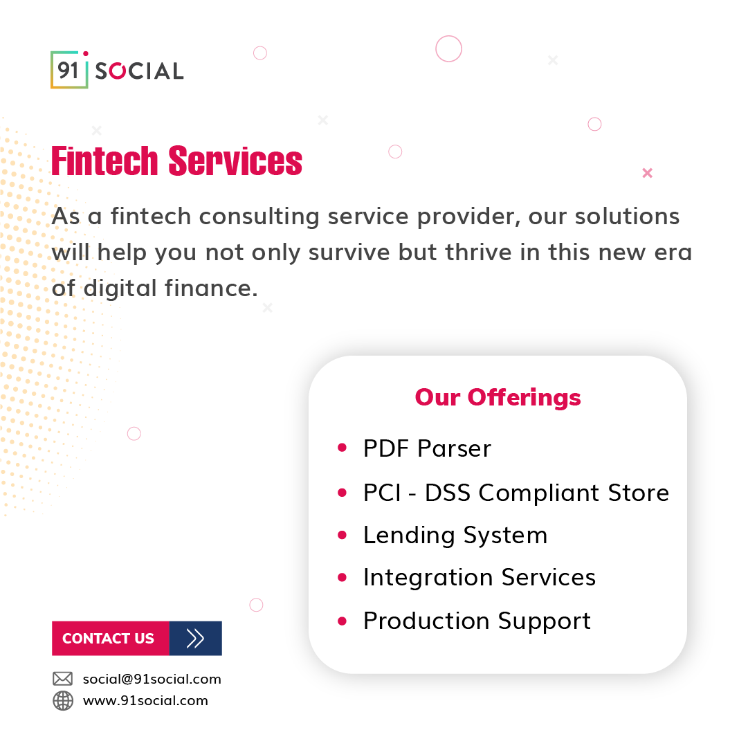 91_social's tweet photo. In this era of digitized payment systems, 91Social's offerings as a fintech consultant help organizations help enterprises elevate their progress. Please feel free to contact us for any queries https://t.co/Ws48cFtW5D
#91social #Financialappdevelopment #bestdevelopmentcompany https://t.co/ZcxaB8woMW