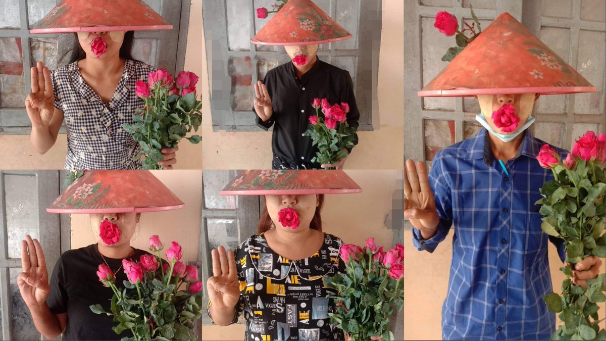 KaungKhantHto10's tweet photo. Members of Labour Alliances joined nationwide “6 Twos Movement” to oppose the #GenocidalMilitary by wearing traditional Thanaka and flowers.

#222222MyanmarStrikes
#2022Feb22Coup
#WhatsHappeningInMyanmar https://t.co/CQxtn2GCuk