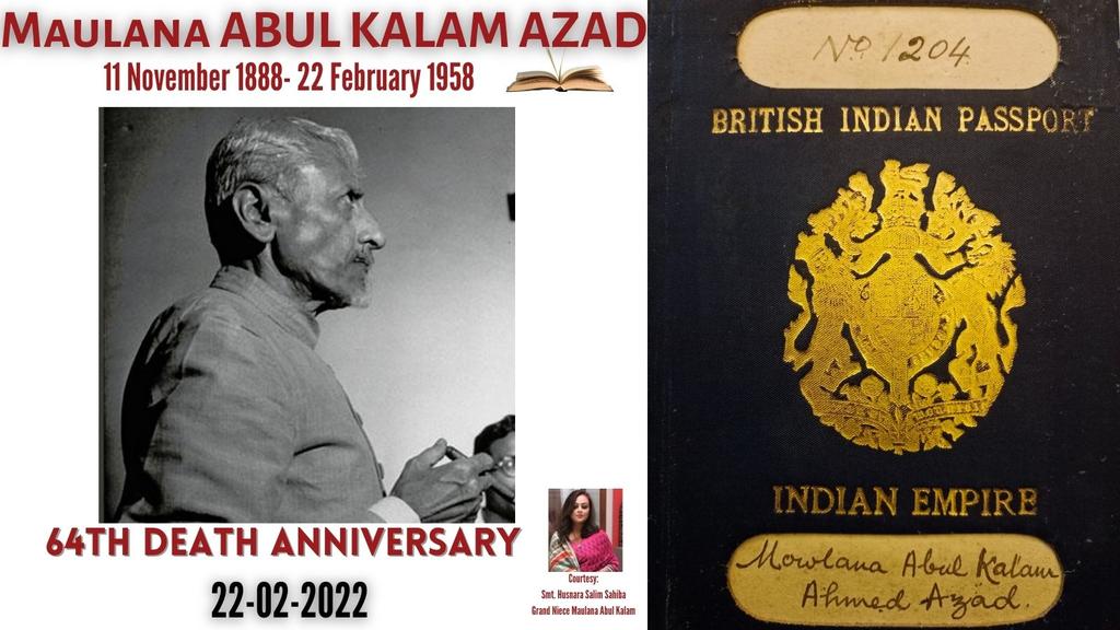 SalimHusnara's tweet photo. Remembering my Grandfather Maulana Abul Kalam Azad Sahab on his 64th Death Anniversary.  Sharing his Passport on today's Occasion "I believe this to be the Oldest British Indian Passport". #maulanaabulkalamazad
@irfhabib  @ghulamnazad @BDUTT @iamsrk @timesofindia @PMOIndia https://t.co/3VDWx1E1cb