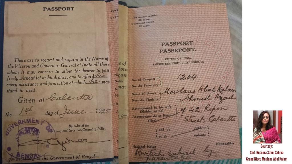 SalimHusnara's tweet photo. Remembering my Grandfather Maulana Abul Kalam Azad Sahab on his 64th Death Anniversary.  Sharing his Passport on today's Occasion "I believe this to be the Oldest British Indian Passport". #maulanaabulkalamazad
@irfhabib  @ghulamnazad @BDUTT @iamsrk @timesofindia @PMOIndia https://t.co/3VDWx1E1cb
