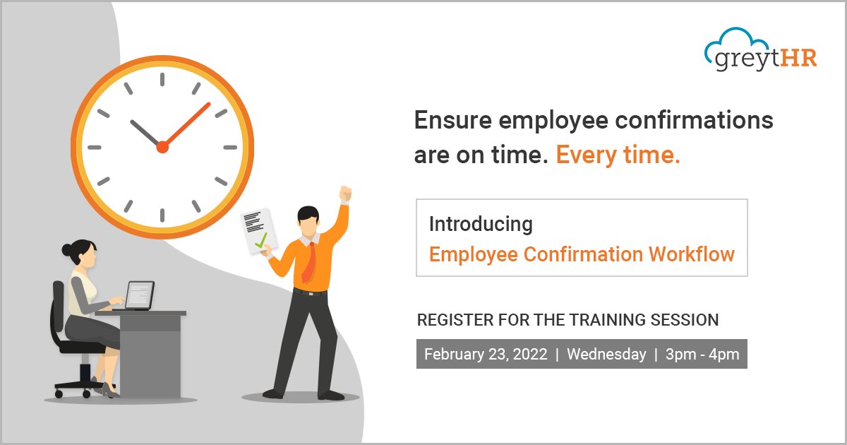 greythr2's tweet photo. Automate your employee confirmation process with greytHR, and Save your time &amp; effort!
Join our FREE live training session Tomorrow at 3:00 PM to learn more.

Register here: https://t.co/wX1JRthWsp
#HR #employee #confirmation #automation https://t.co/m0Qx8QjlYc