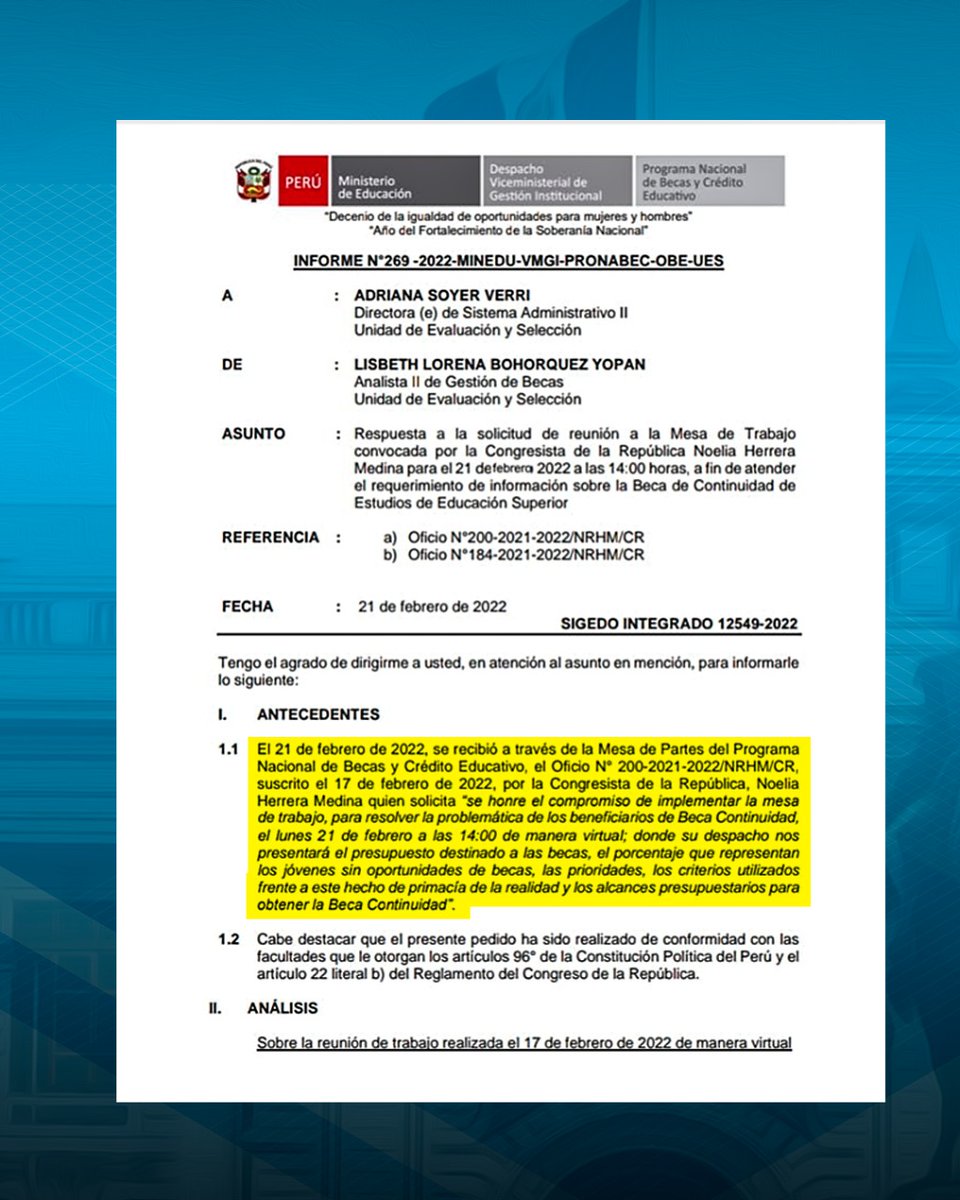 NoeliaCallao's tweet photo. 17/02/22 nos reunimos con @MineduPeru, @PRONABEC &amp; @MEF_Peru para tratar #AmpliaciónBecaContinuidad 🇵🇪

Solicitamos mesa de trabajo por Oficio 200, pero @MineduPeru con Informe 269 dice que no tiene compromiso con los jóvenes 👫

@PedroCastilloTe, ¿y la revolución educativa? 🤥 https://t.co/flA6d1WLzl