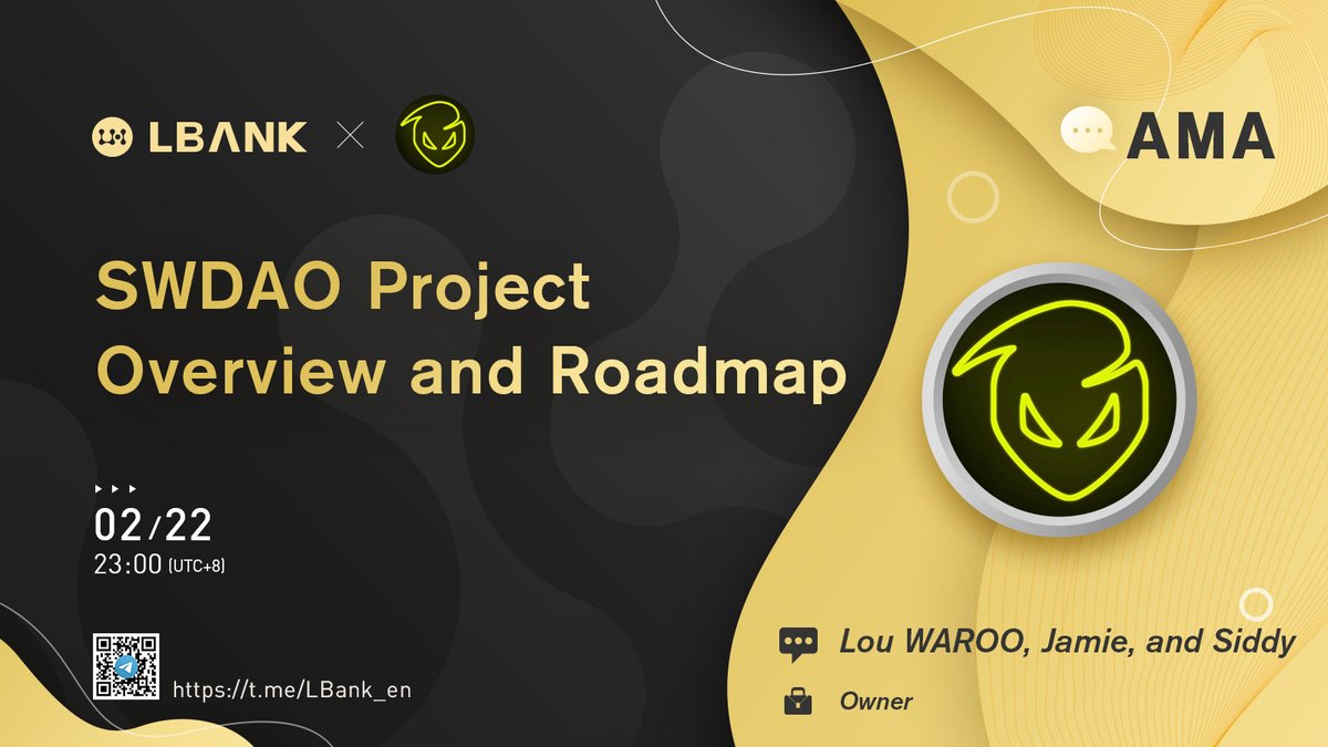 LBank_Exchange's tweet photo. 🎊 LBank #AMA with $SWDAO team is coming at 23:00 on Feb 22  (UTC+8)

🎁 100 lucky winners share 30,000 SWDAO #GIVEAWAY:
⭐ Follow me &amp; @SuperWhaleDAO
⭐RT &amp; @ 3 friends
⭐Join: https://t.co/3UkM4ZOx3v
⭐Fill in: https://t.co/aRNLSwB0tG

📌Mark your calendar!

#crypto https://t.co/U2wgyZGHkA