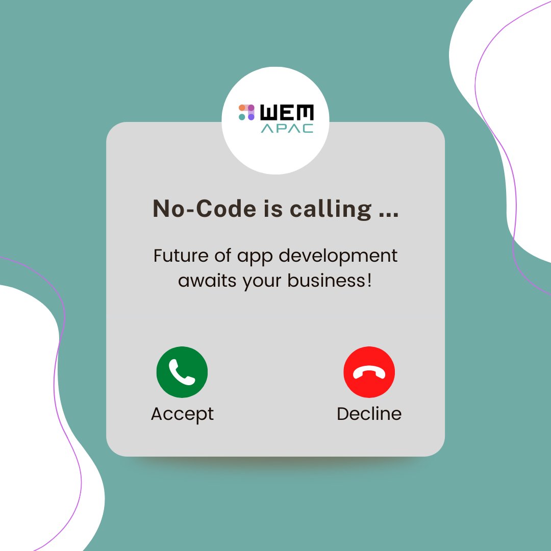 WemApac's tweet photo. No-Code is calling, pick up before it's too late! Click https://t.co/FcHW2TqoT5 to learn more about WEM APAC.
#nocode #lowcode #NoCode #DevOps #appdesign #appdevelopment #wemapac https://t.co/DhruxODkx6
