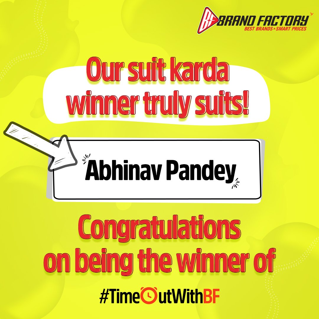 Heartiest congratulations to our amazing winner.
You could be our next winner!

Stay tuned on our page for being the next lucky winner #TimeOutwithBF

#TimeoutwithBF #Contests #Winner #SharkTank #Aman #Comments #Rewards #Apparels #Discounts #BrandFactory #Discounts365Days