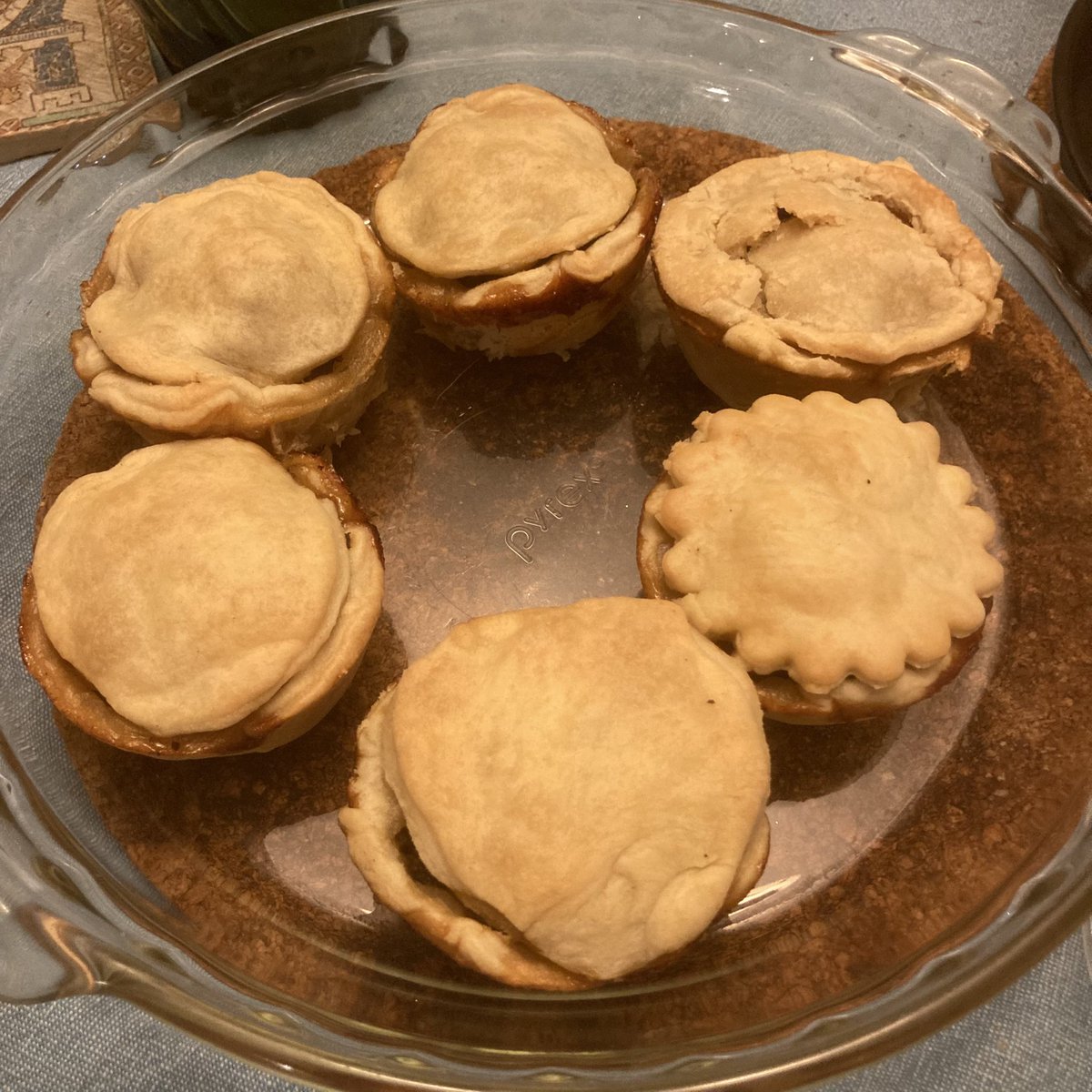Supper tonight was mincemeat pies, made with REAL homemade mincemeat. 18th century recipe. Fruit, beef, and spices, been in a Mason jar of brandy since November. Simple butter paste crust.  That was a LOT of brandy. 😋 #CookingIsMyTherapy #HistoricFoodways #Mincemeat