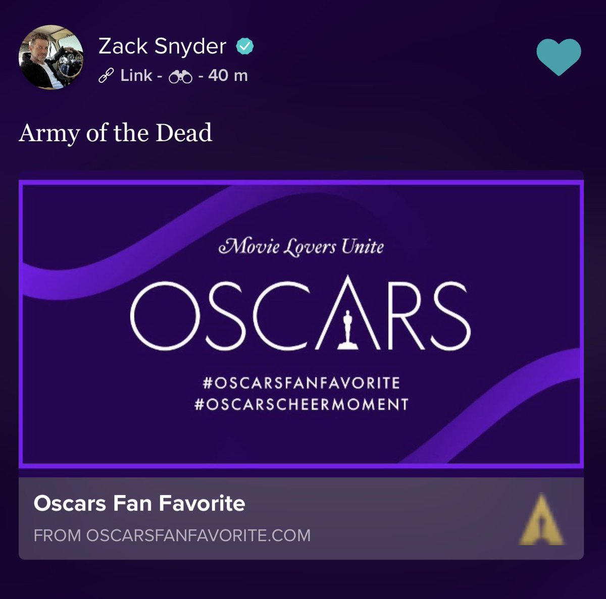TheFilmJunkee's tweet image. You heard the man...
#ArmyoftheDead #OscarsFanFavorite