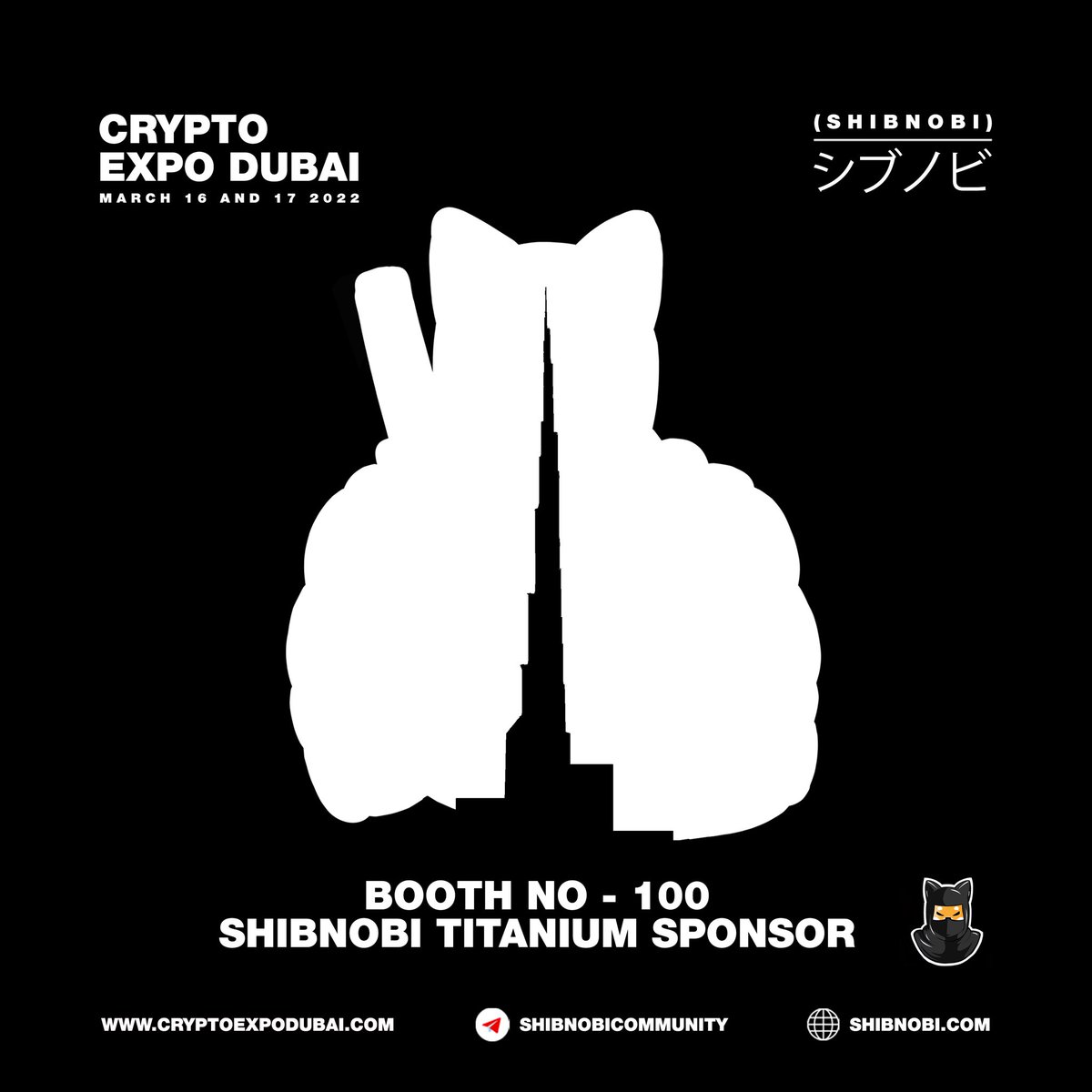 Shib_nobi's tweet photo. Counting down the days to #CryptoExpoDubai March 16 &amp; 17 2022‼️🥷

Come say hi to the #Shibnobi fam at Booth no. 100 🚀🤝🔥 

 #Shinja #ShinjaSeason $Shinja https://t.co/LlzvyhizgP