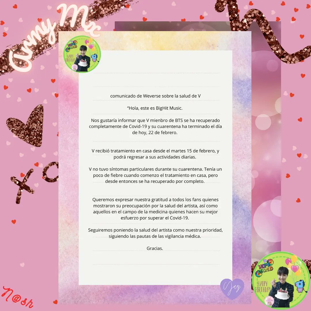 UARMYMX's tweet photo. Hey #Armyπ
Nuestro TaeTae estΓ‘ completamente recuperado de Covid-19 y libre de cuarentena ππ»ππ»
#taetae #winterbearvbts #V #taebts #vbts
Yazπ https://t.co/YzGpFnobMO