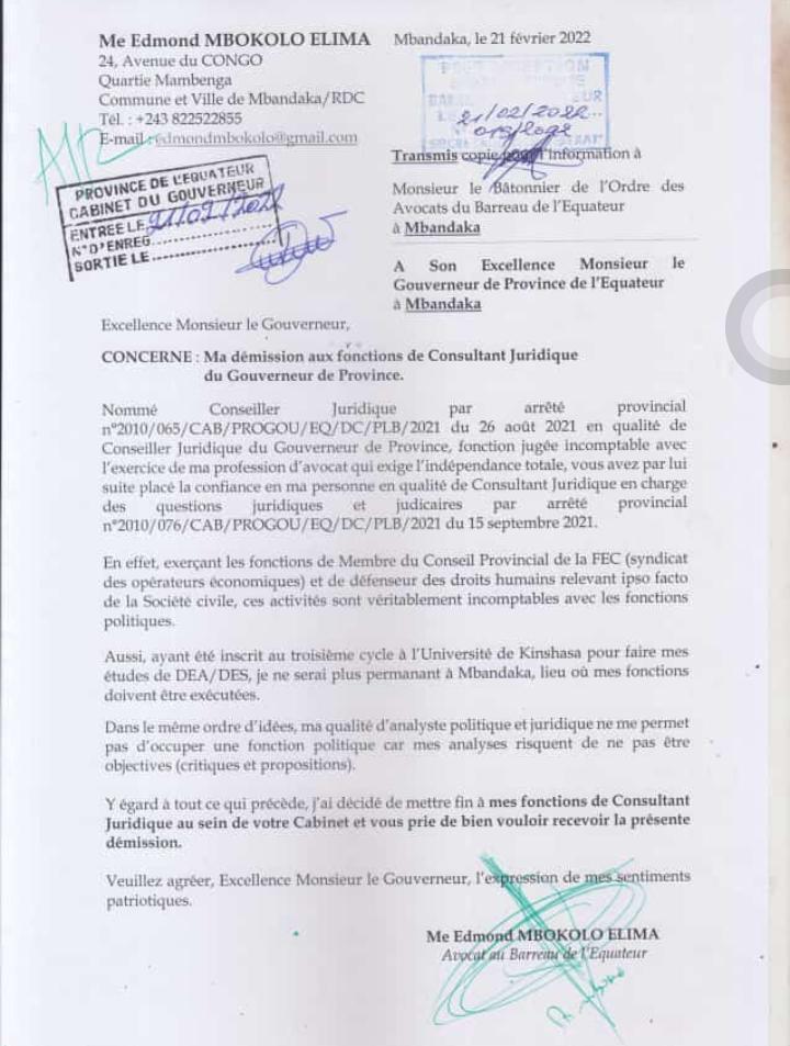 IsralMutombo11's tweet photo. #Mbandaka : Edmond Mbokolo vient de présenter sa démission du cabinet du gouverneur.

Selon certaines sources, les raisons évoquées dans sa missive sont infondées. 

L'empereur bobo et sa famille auraient tenu des mots durs contre celui qui nous insulta pourtant. https://t.co/IoqlvBQe2K