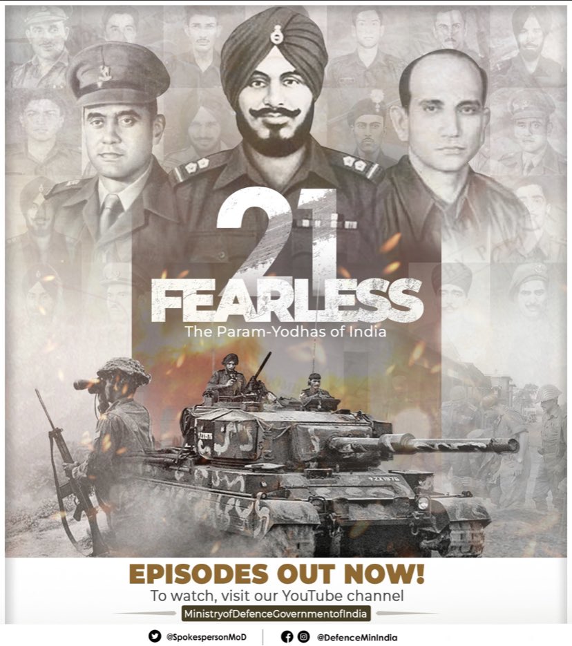 ProDefKolkata's tweet photo. Featuring 21 tales of exemplary courage of extraordinary men!
Those who fought the most lethal battles to protect the nation. Episodes put now. To get a glimpse of their valour, click https://t.co/Y4kbKDiDgP #FEARLESS #Fearless21 @SpokespersonMoD @PIBKolkata @PIBBhubaneswar https://t.co/y5hFHAxXB0