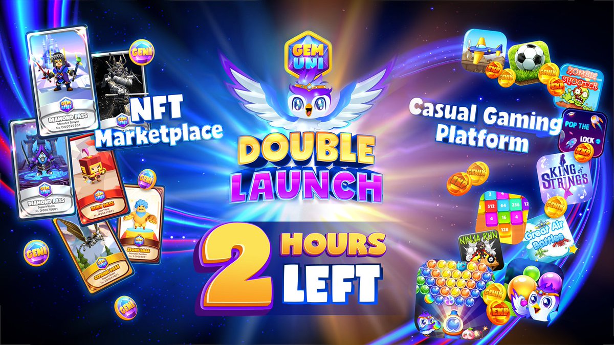 gemuniofficial's tweet photo. 🚨#DoubleLaunch Event D-Day🚨

Only 2 hours left

Brace yourself for the best in the town!

⏰9 AM (UTC) on Feb 22nd, 2022 - The time start now!

#GemUni #casualgames #DoubleLaunch #Event https://t.co/nDqEZCVkA2