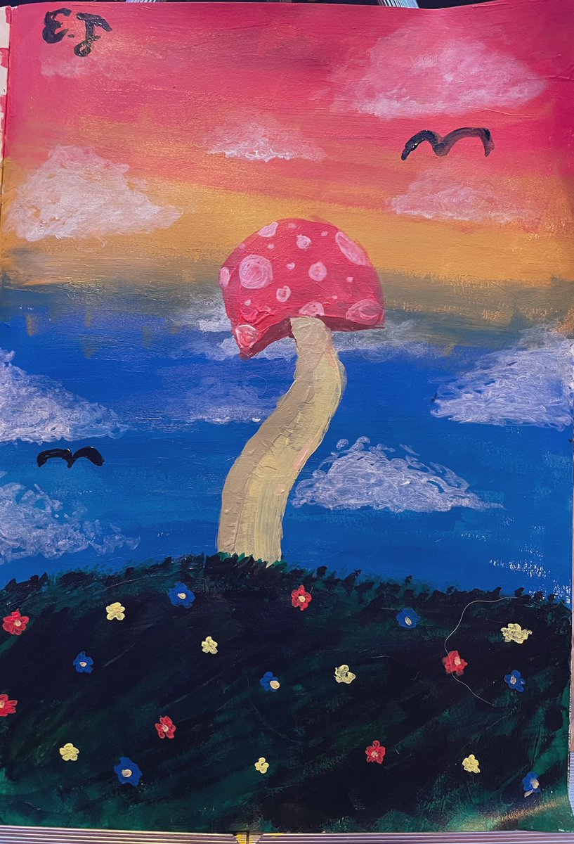 Just finished painting :] ~|#painting #mushrooms #mushroompainting #pan #pansexual #sunset #EJ #cute #shrooms|~