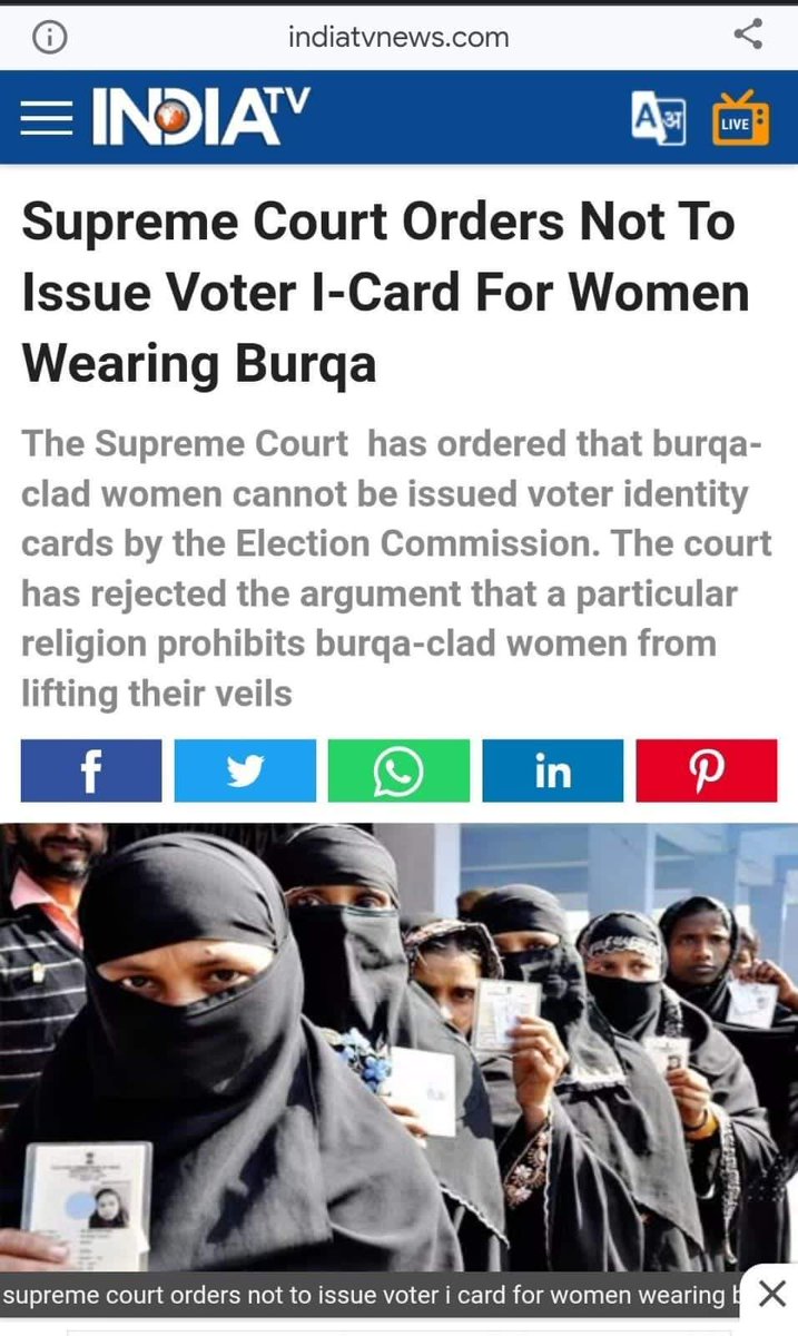 TigerRajaSingh's tweet photo. Very good decision

Supreme Court orders not to issue Voter ID card for women wearing Burqa. https://t.co/11IUuOOjAz