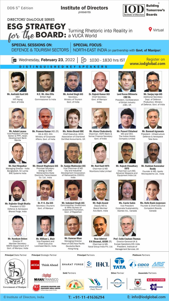 iodglobal's tweet photo. Everything about ESG : join us LIVE on 23rd Feb.
Can we turn ESG Theory into Action?An unmissable IOD Global Virtual Session on ‘ESG Strategy for the Board’

@connectaweil @IndiaMunitions @Mahatranscoltd @TataCompanies @CIDCO_Ltd @UTDBofficial 
@ACCANews @TajHotels @manipurmygov https://t.co/6PUAyQiwvU